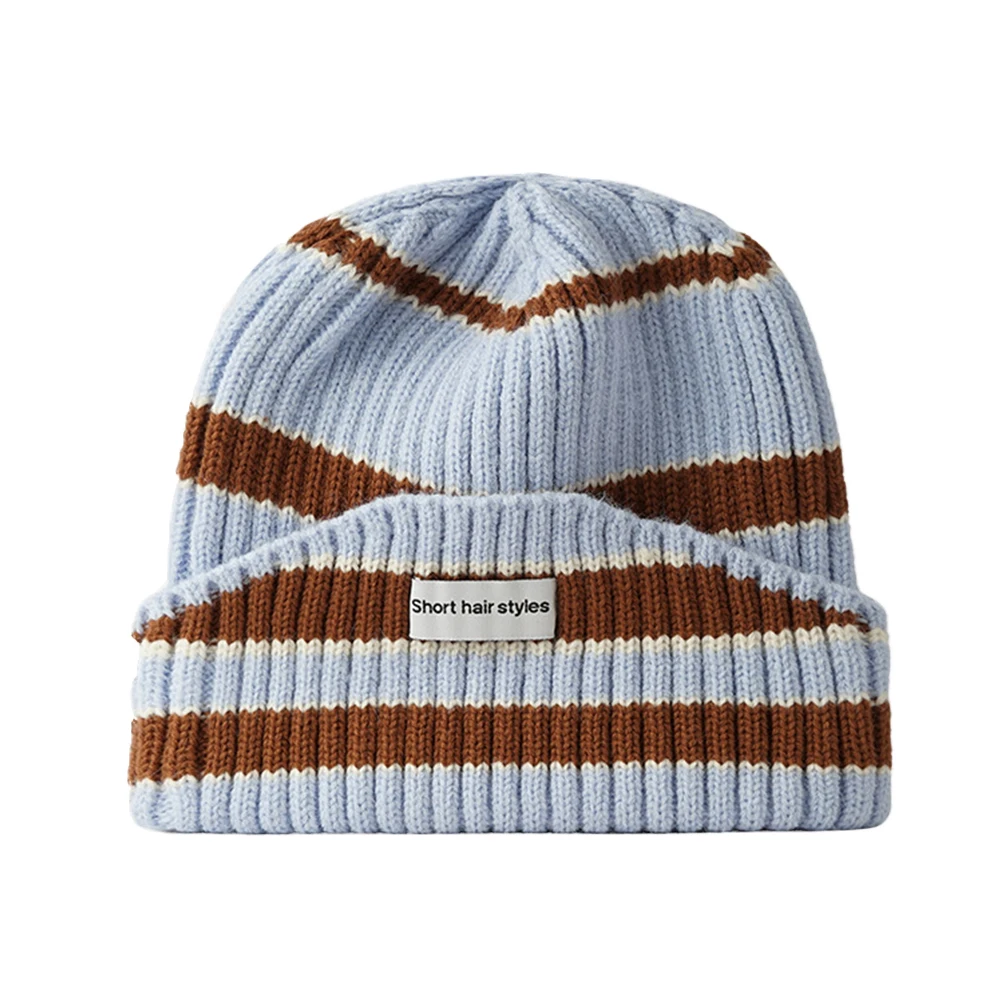 FS Fashion Warm Winter Beanie Cap Thicken Knitted Hat For Women Men Blue Stripe Wool Pullover Caps Outdoor Skiing Hats Balaclava