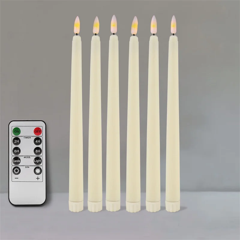 Pack of 6 Yellow Flickering Remote LED Candles,Plastic Flameless Remote Taper Candles,bougie led For Dinner Party Decoration