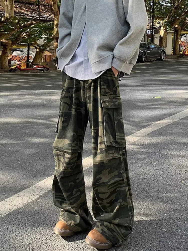 

Camouflage Loose Fit Straight Leg Workwear Jeans Men's Spring Autumn Cleanfit Wide Leg Long Trousers American Sle Youth Fas...