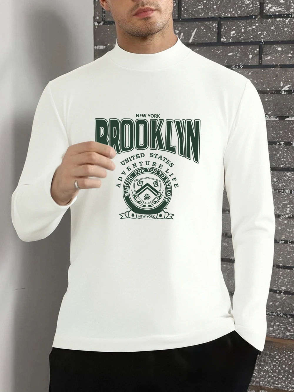 Brooklyn United States футболки с принтом мужские осенние рубашки с длинными рукавами облегающие теплые полуводолазки топы базовая одежда