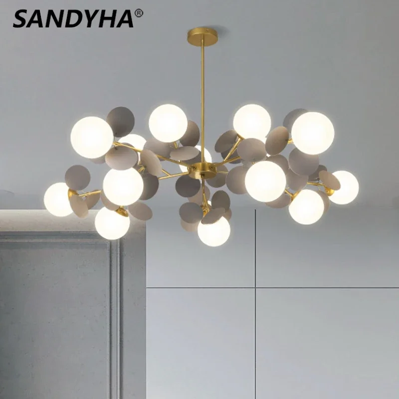 Imagem -02 - Sandyha-nordic Living Room Chandelier Lâmpadas Led Bola de Vidro Luzes Pendentes Acrílicas Coloridas Decoração para Casa do Quarto Luminária