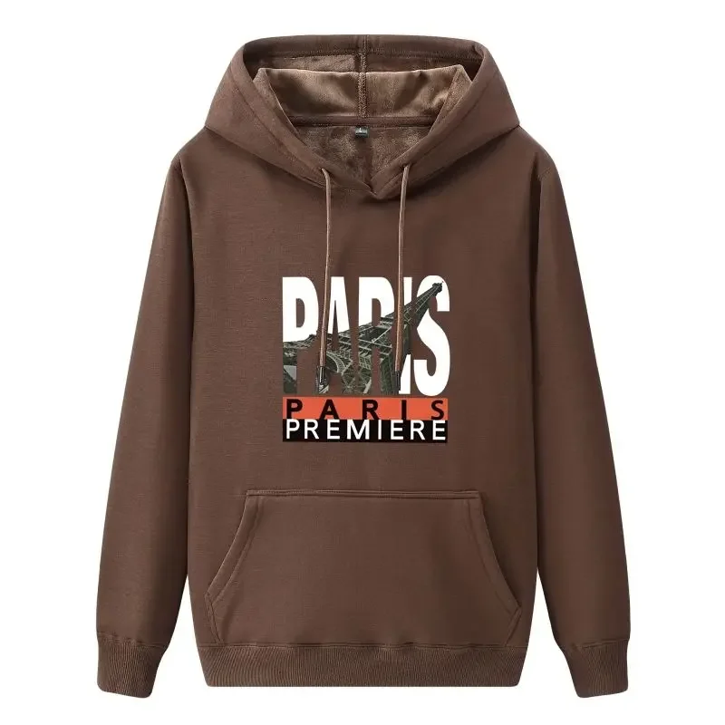 

Fleece-lined and Extra Thick Cotton Male Hoodie Autumn Winter With Pockets Streetwear Pastel Color Tops Men's Hooded Sweatshirt
