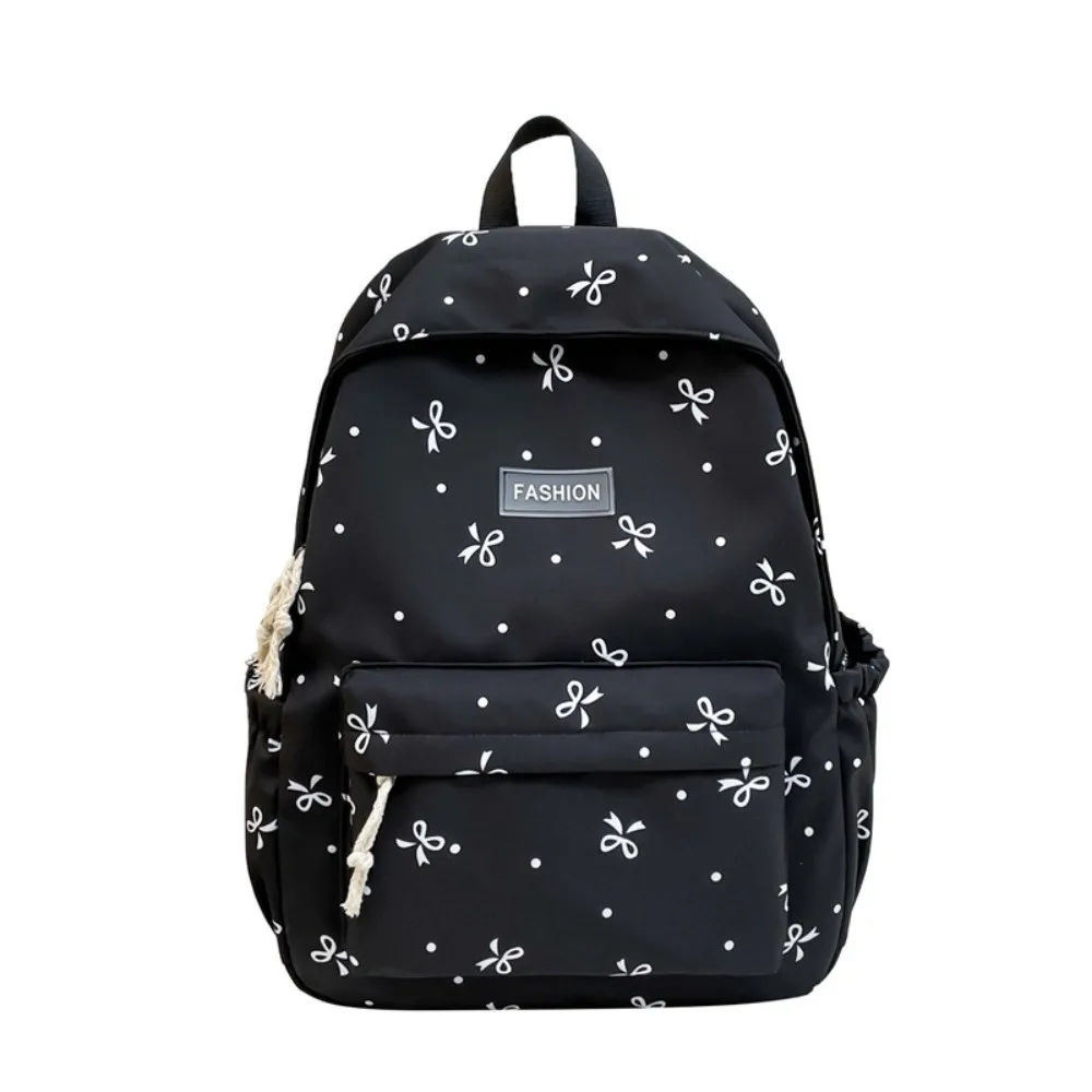 Nylon Material Bow Print Backpack Adjustable Straps Quilted Design Large Capacity School Bag Multi-Pocket Reinforce Structure