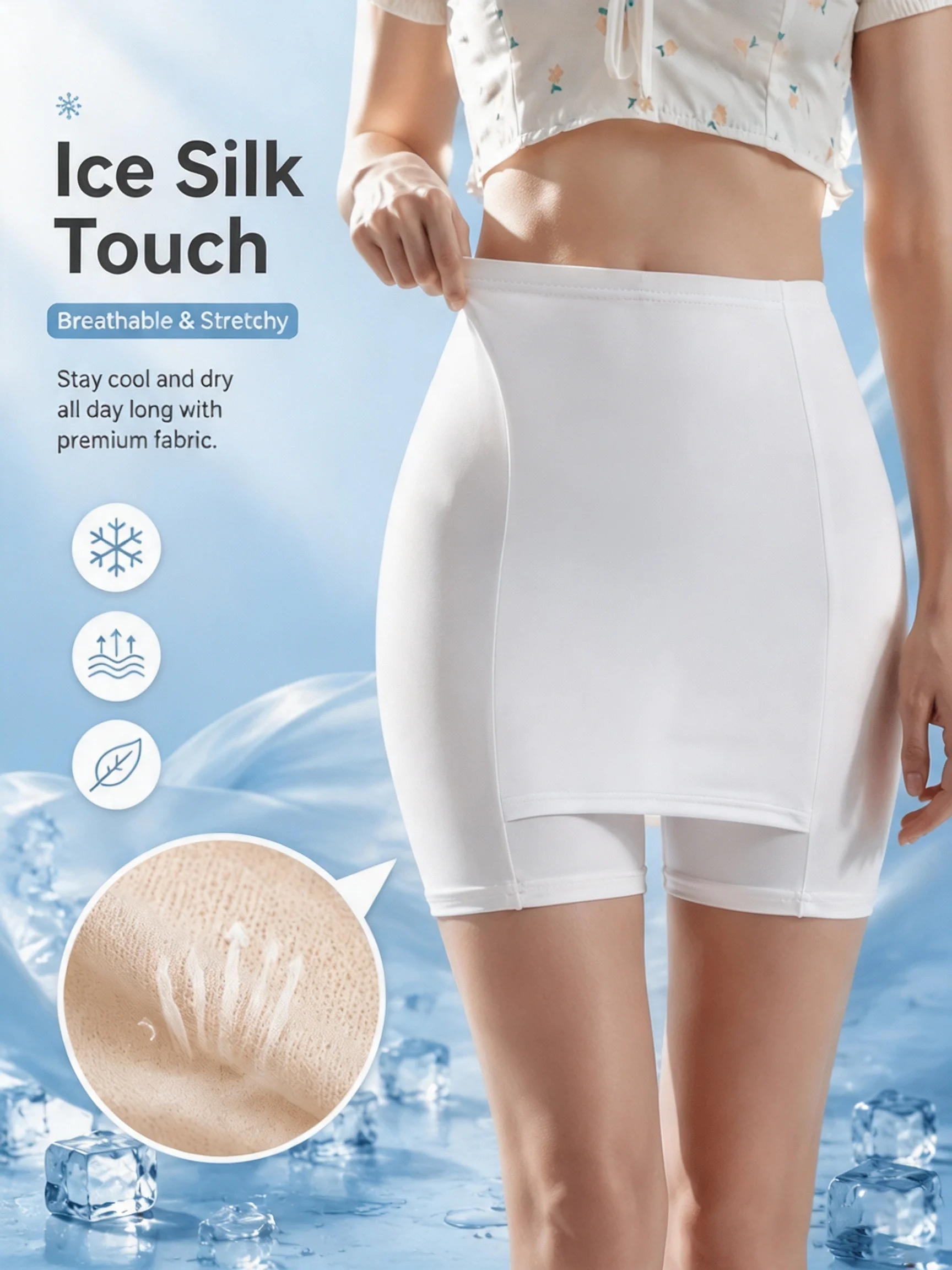 1PCS Spring and summer elegant stretchy anti-exposure thin women's safety shorts, double-layer seamless coverage leggings