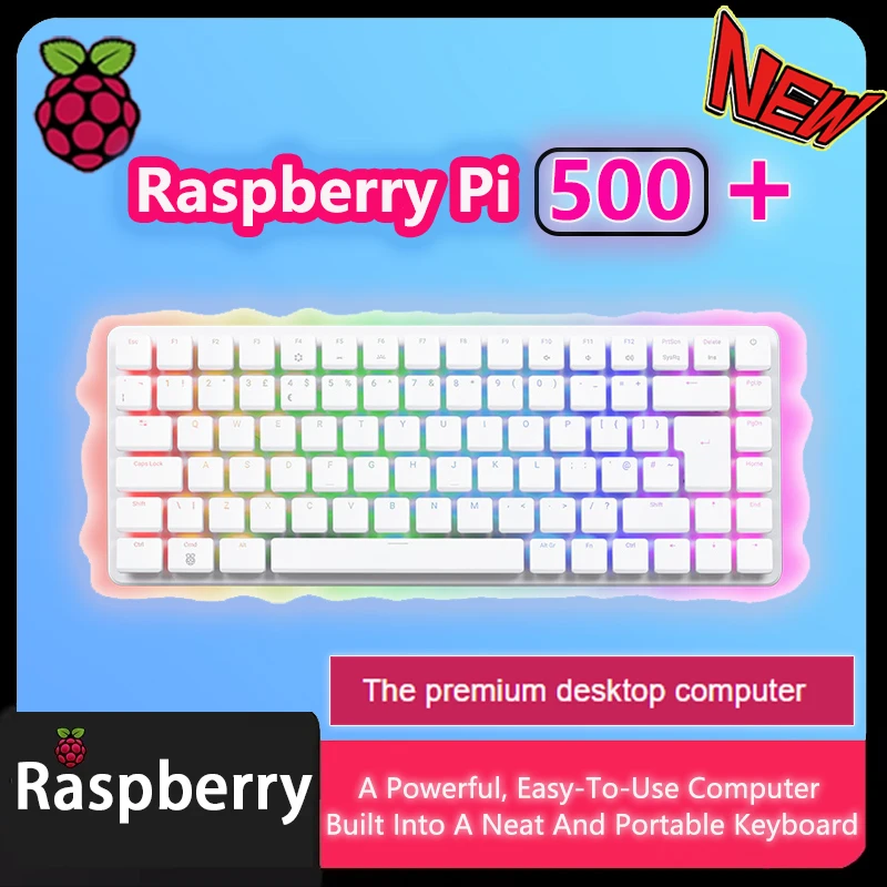 

Raspberry Pi 500+, Powerful Desktop Computer Built Into A High-Quality Mechanical Keyboard, WIFI / Bluetooth,Dual-4K Outputs New