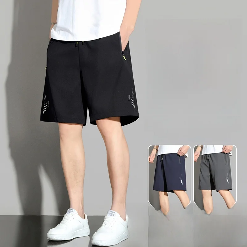 Quick Dry Ice Silk Shorts Men's Summer Loose Fit Sporty Workwear Trousers with Zipper Pockets Casual Fashion Teenagers