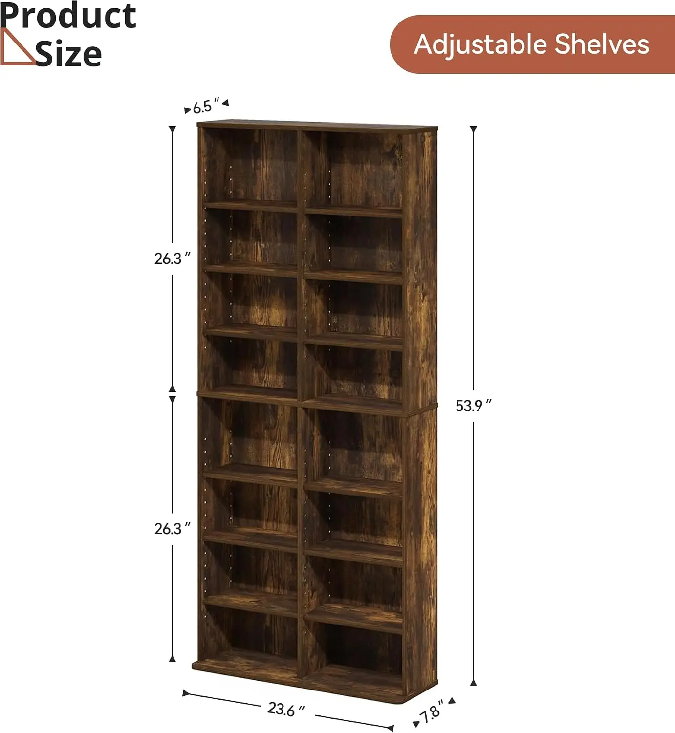 Storage Tower, 16 Shelf Multimedia Storage Tower with Adjustable Shelves 8-Tier CD Cabinet for Living Room Home Office