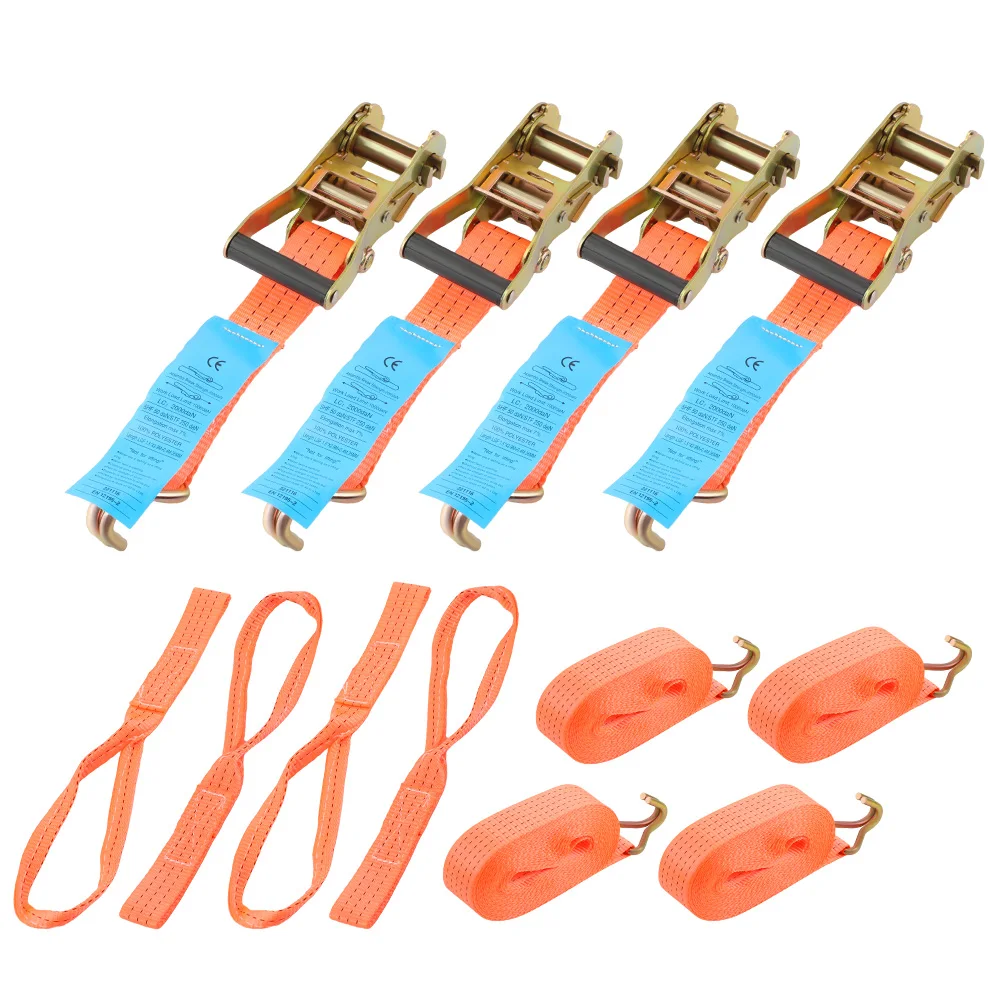 4x Heavy Duty Ratchet Tie Down Straps 2.9 Metre X 38mm Lorry Lashing 2 Ton