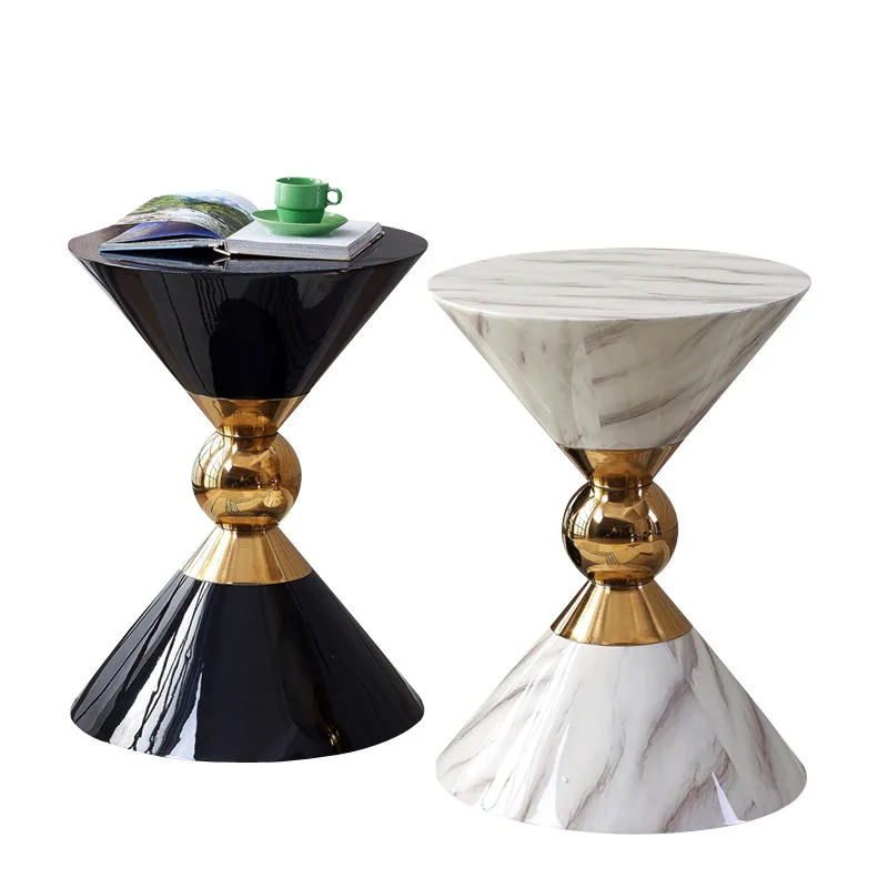 

Living room corner several sides stainless steel simple modern round creative marble light luxury mobile sofa table