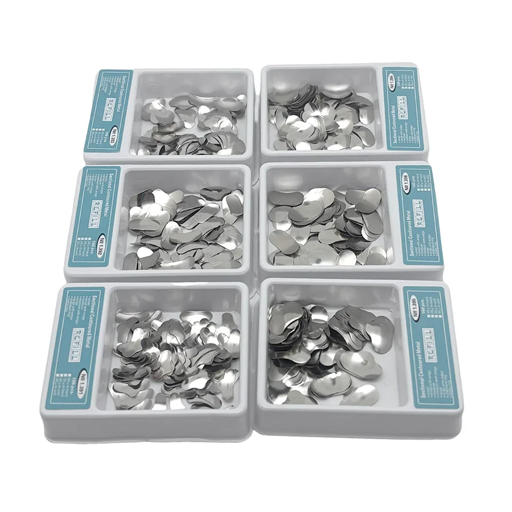 100Pcs/Box Dental Contoured Matrices Kit Sectional Matrix Bands with Metal Rings Dentistry Orthodontic Tools Matriz Forming