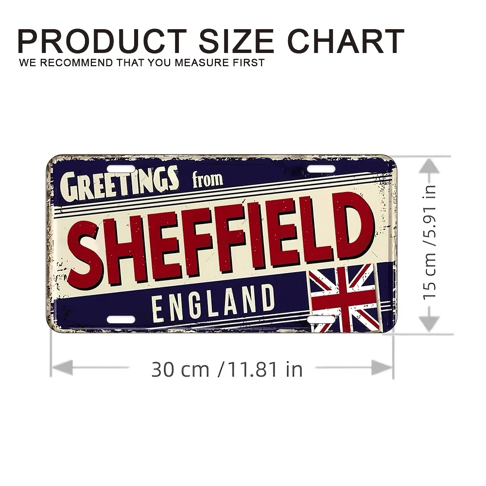 Sheffield Saludos Arte de pared de metal: diseño retro de bandera británica, decoración fácil de colgar para el hogar, cafetería, sala de fiesta, decoración de cafetería |