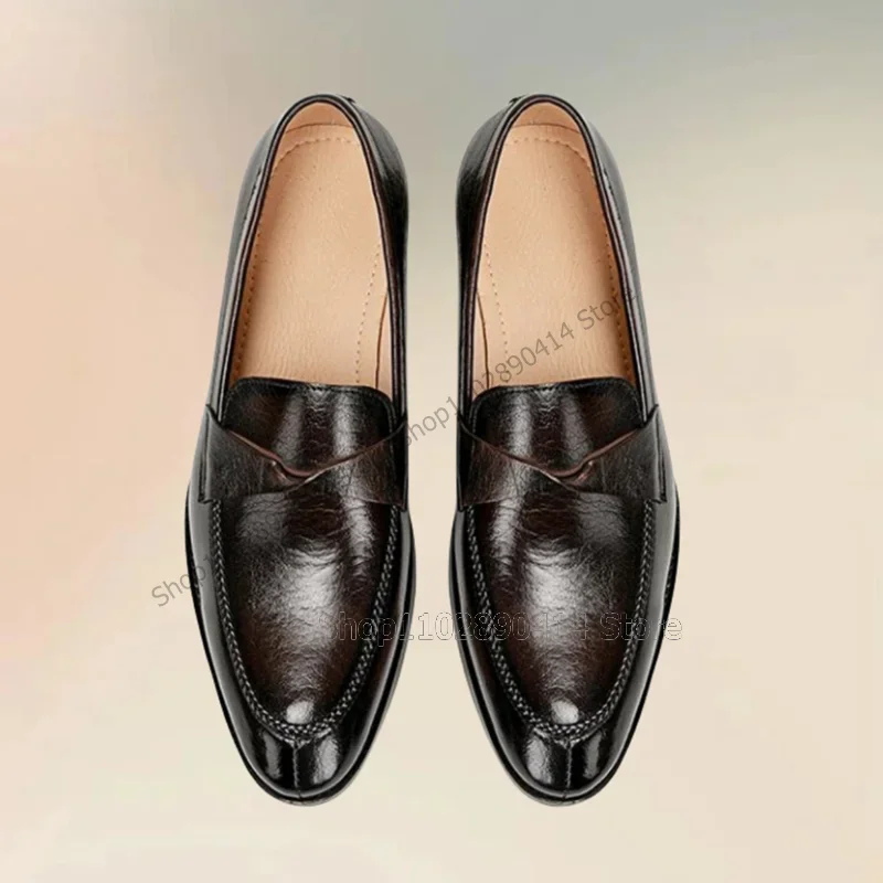 Brown Black Sewing Design Low Top Men Loafers Fashion Slip On Male Shoes Luxurious Handmade Party Banquet Office Men Dress Shoes - view 2