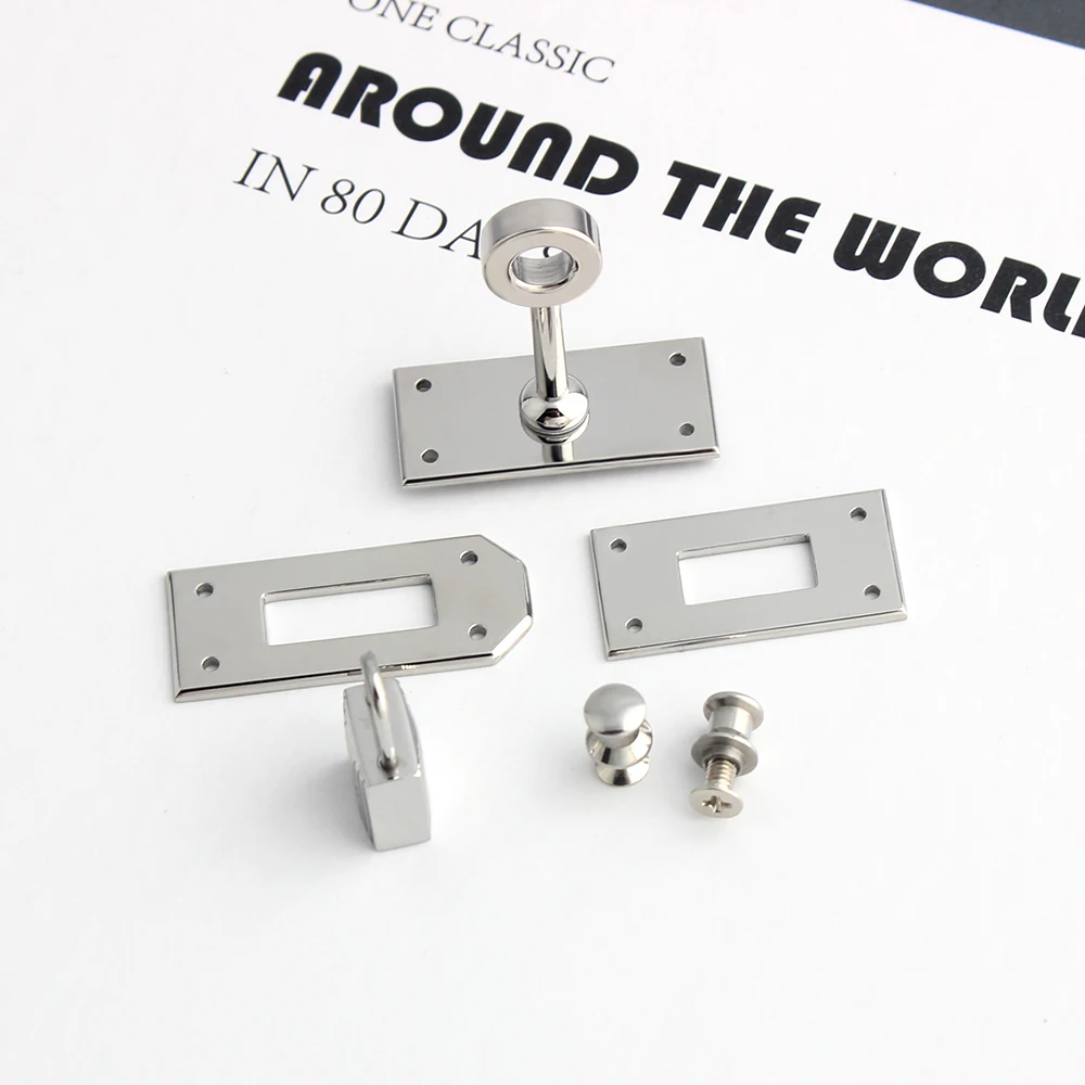 1/4/10Sets New Style Stainless Steel Metal Rectangle Eyelets Lock For Purse Handbags Bags Hanger Sole Plate Lock Accessories