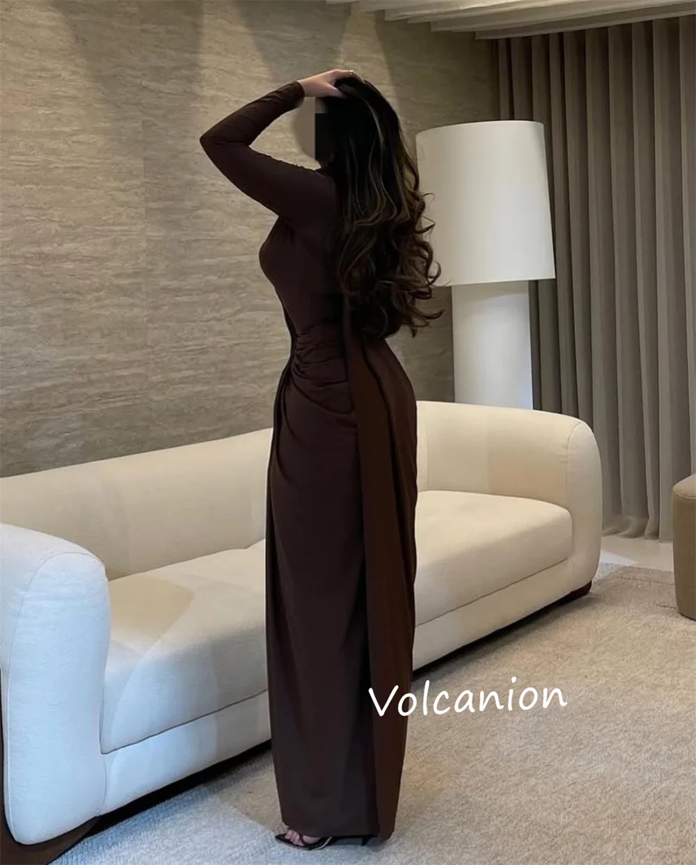 Customized Jersey Pleat Sheath High Collar Midi Dresses Bespoke Occasion Party Simple Classic Sizes Available