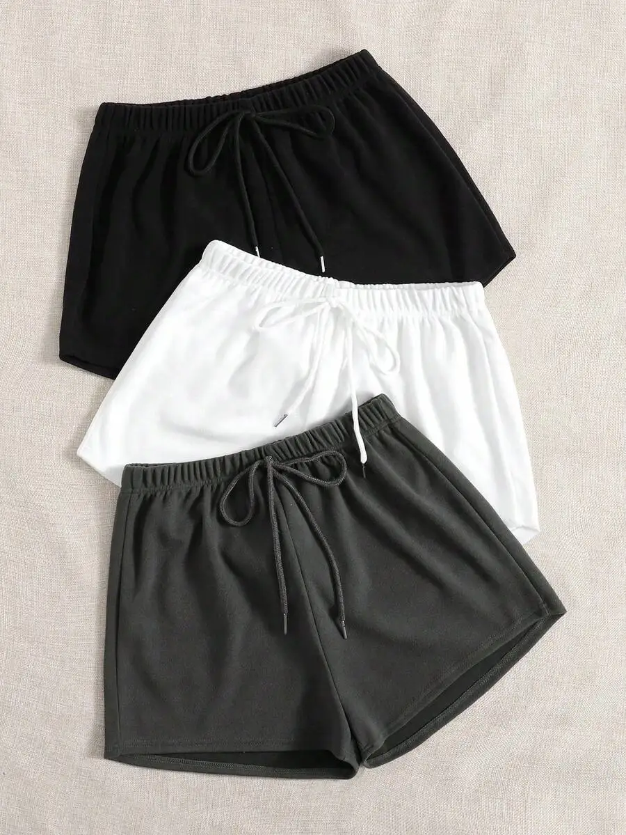 

3 Pack Solid Knot Waist Sleep Shorts For Women