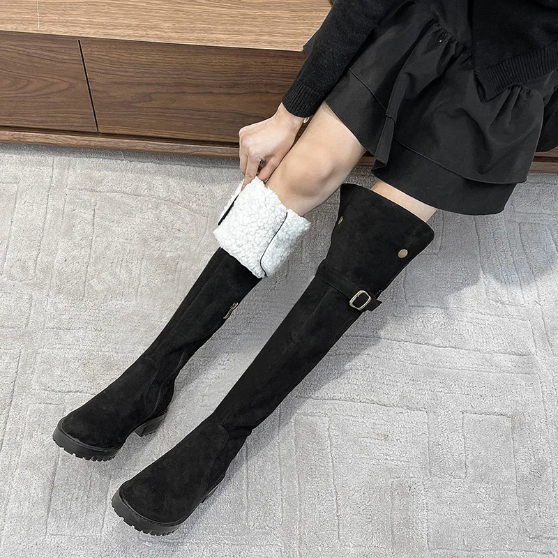 Women's Snow Boots Lamb Hair Plush Skinny Women Boots 2022 New Autumn Winter Warm Knee High Boots