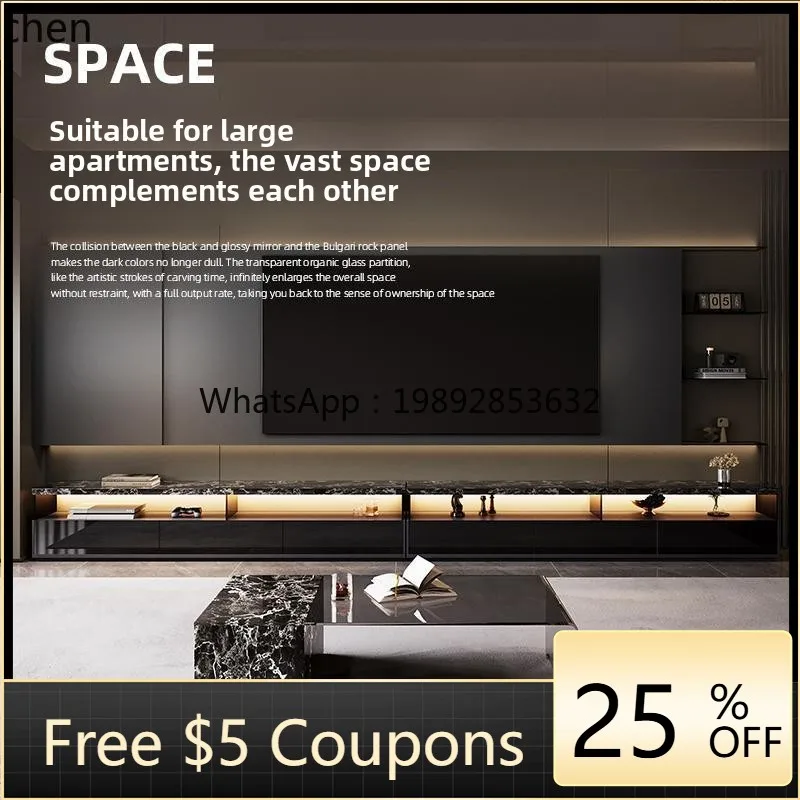 

minimalist floor TV cabinet living room new villa large flat rock slab TV cabinet combination