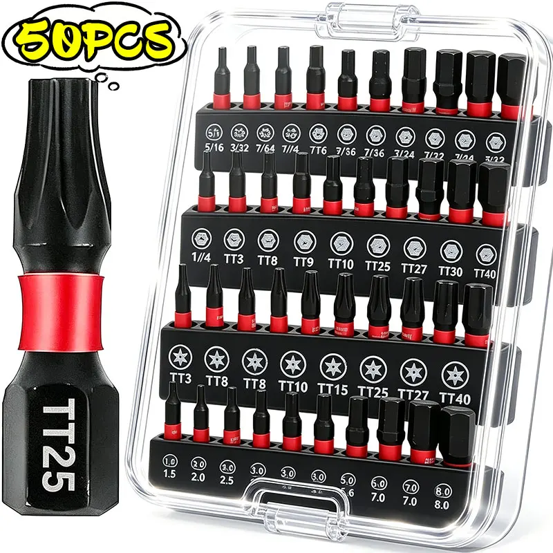 50/10PCS Magnetic Screwdriver Bits Set Metric Imperial Hex Torx Easy Use Alloy Steel CNC Precision Rust Proof DIY Repair Tools