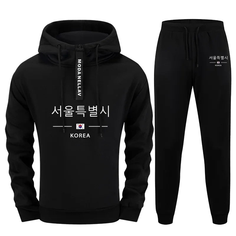 

Autumn Winter Daily Casual Sporty Jogging Suit Male Sweatshirt Trendy Streetwear Korean Fashion Mens Half-zip Hoodies Sweatpants