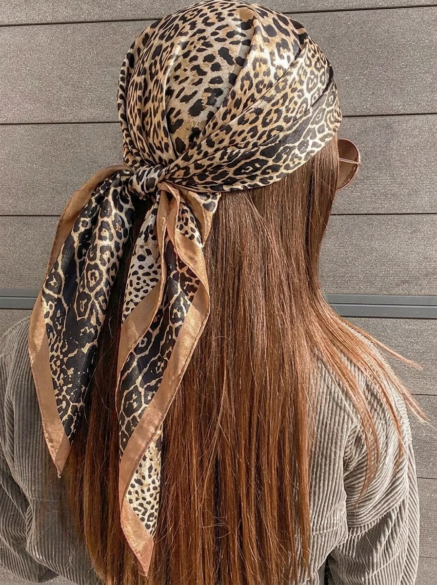 

1pc Grey Paisley Silky Satin, Classic Boho Spring Summer Women Square Scarf, Versatile Elegant Bandana Headscarf, Daily Vacation Wear