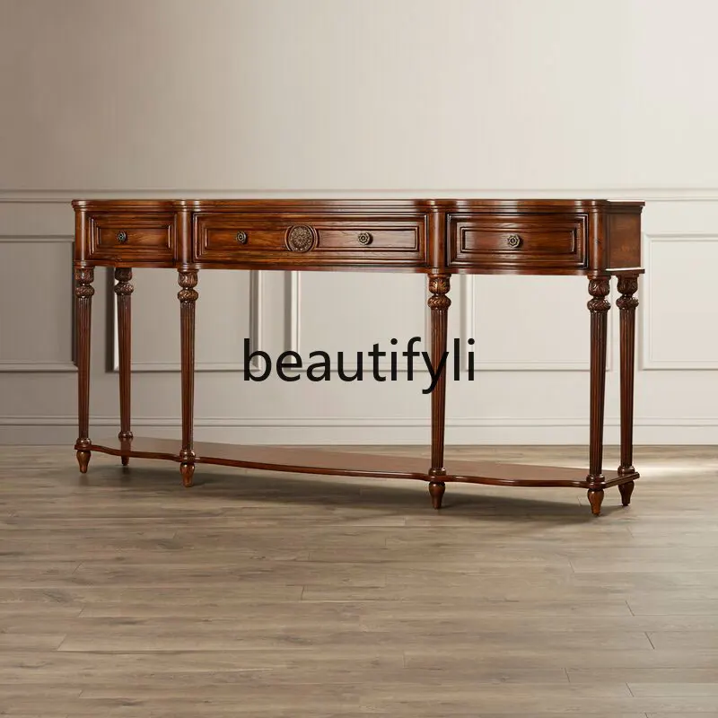 

American solid wood entrance table retro foyer entry European living room side cabinet corridor case