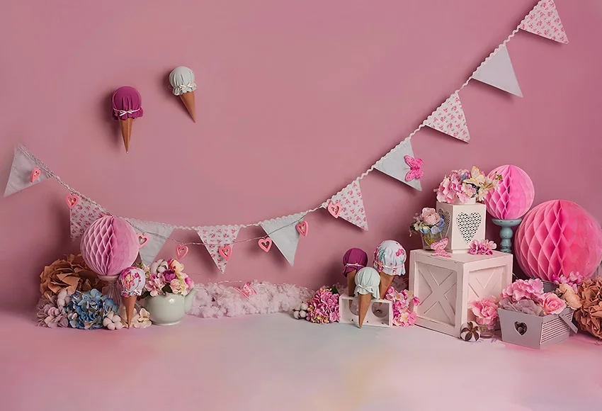 Mehofond Photography Background Ice Cream Shop Pink Car Baby Girl 1st Birthday Party Cake Smash Decoration Backdrop Photo Studio