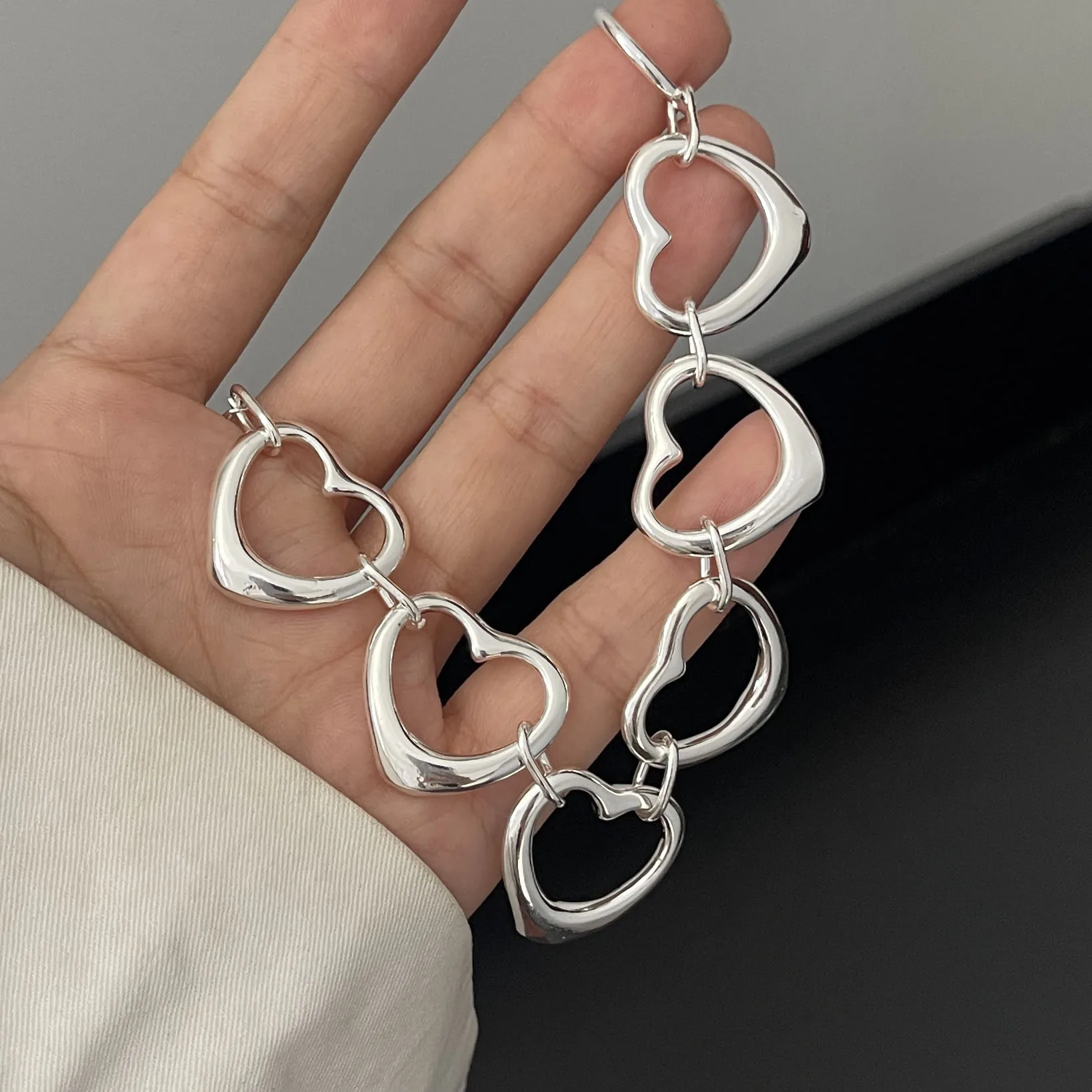 925 Sterling Silver Bracelets for Women Men String Accessories Trend Hollow Heart Pendant Party Jewelry Gift