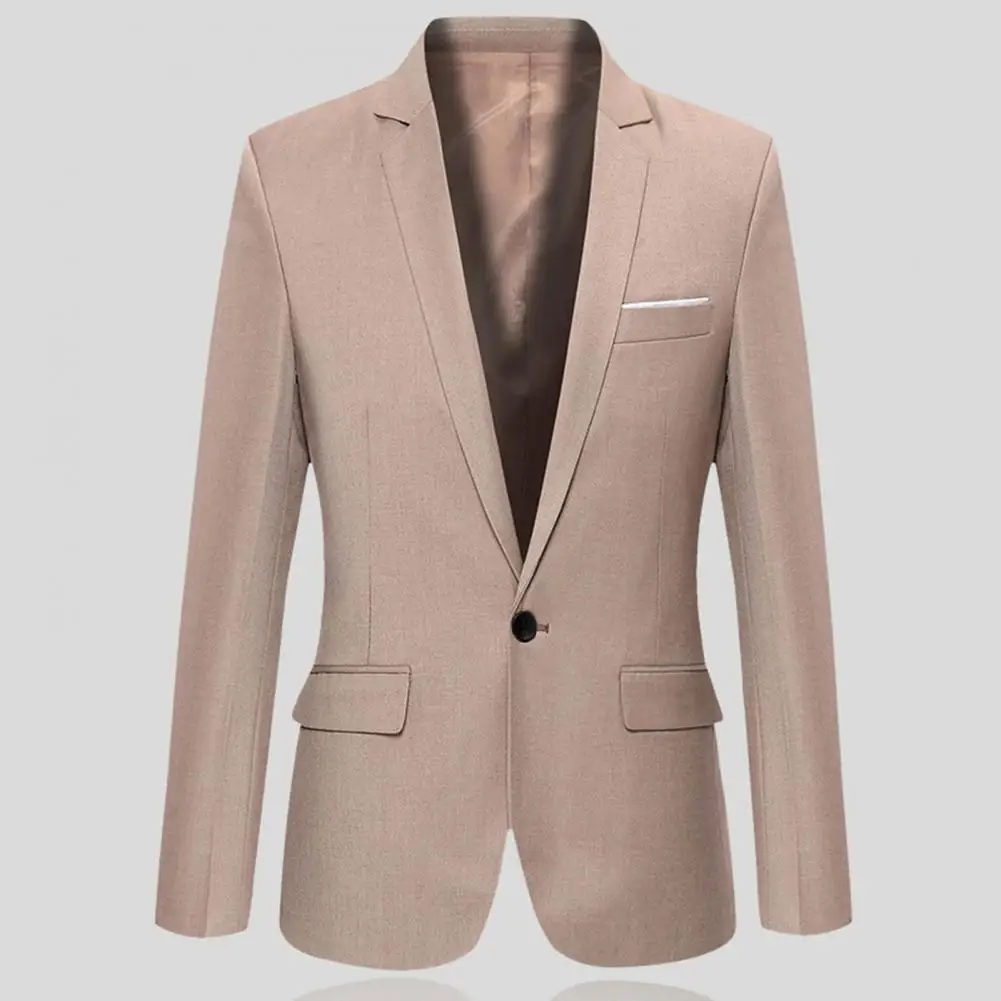 Chaqueta de manga larga con bolsillos y solapa para hombre, Blazer Formal de un solo botón, Color sólido, traje de negocios, ropa masculina