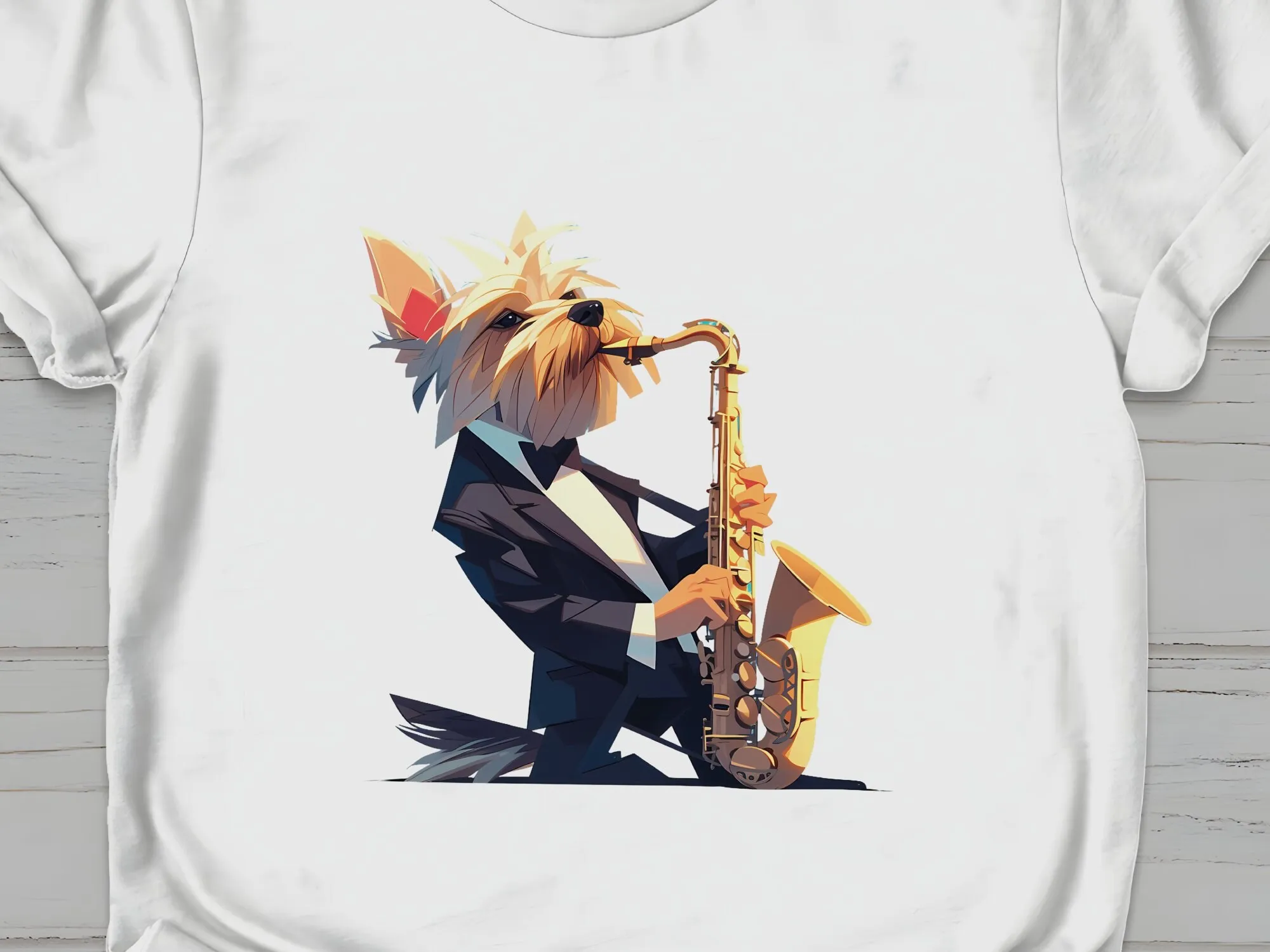 Yorkshire Terrier Playing Saxophone T Shirt Unique Dog Breed Musician Novelty Yorkie Pet Lover's Apparel