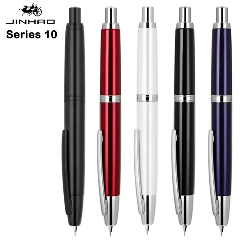 JINHAO 10 Press Fountain Pen EF/F 0.38 0.5MM Nib Advanced Metal Rod Writing Ink Pens School Office Supplies Stationery PK A1 A2