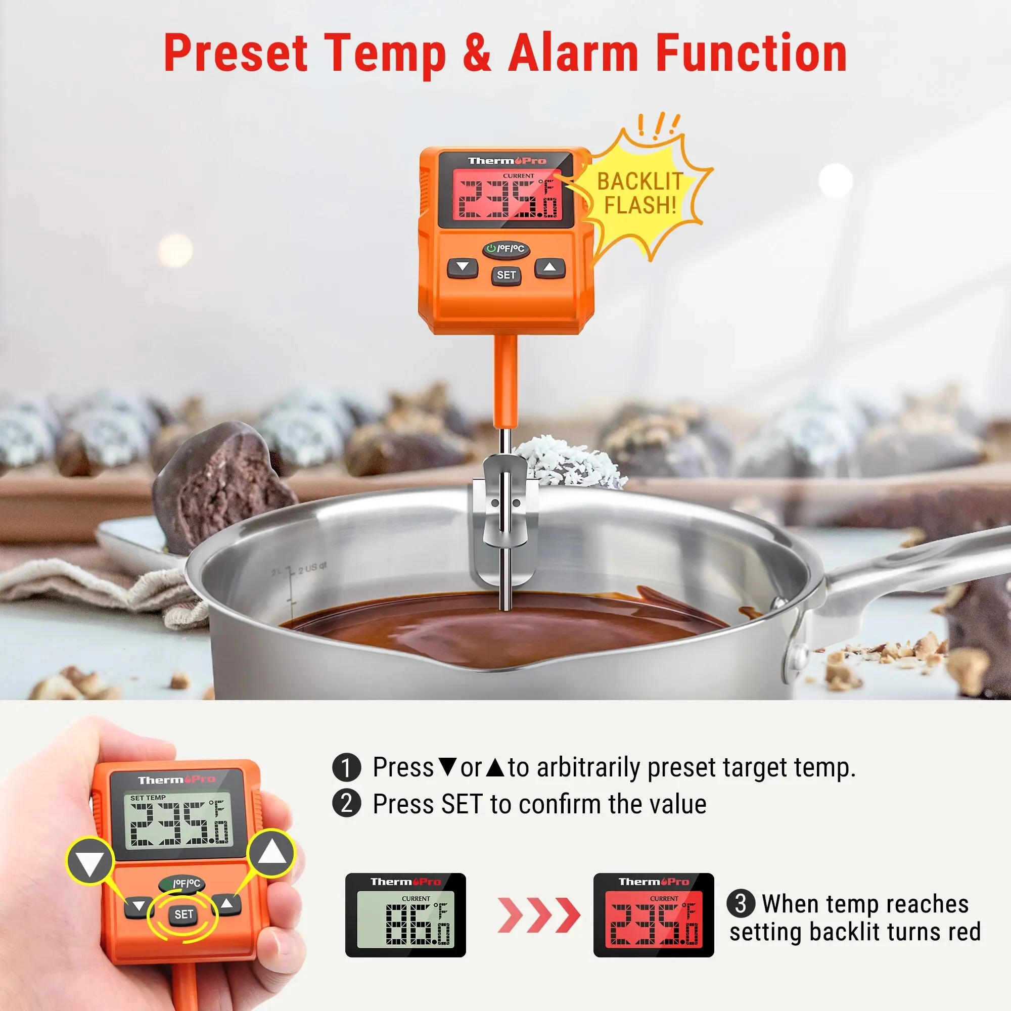 ThermoPro TP511 Digital Fast Reading BBQ Meat Thermometer Waterproof with Backlit for Kitchen Candy Oven Grill Deep Fry Cooking