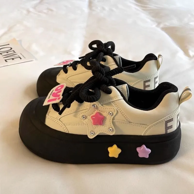 Spring Autumn Kids Girls Sneakers Cute Star Decor Platform Skate Shoes Girls Casual Shoes