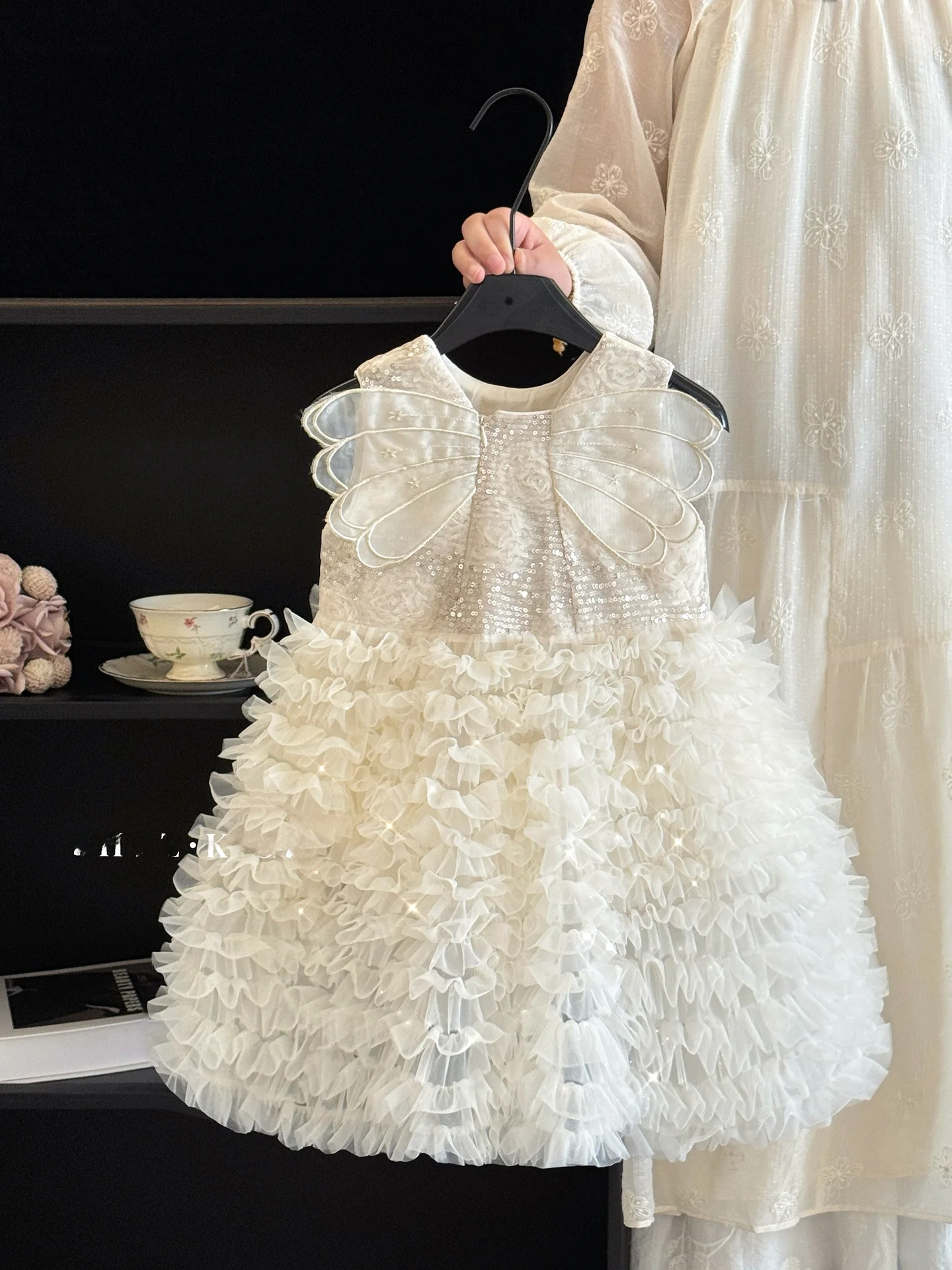 girls-sleeveless-princess-dress-glitter-vest-skirt-summer-birthday-party-polyester-fiber-high-waist-midi-skirt-children's-clo