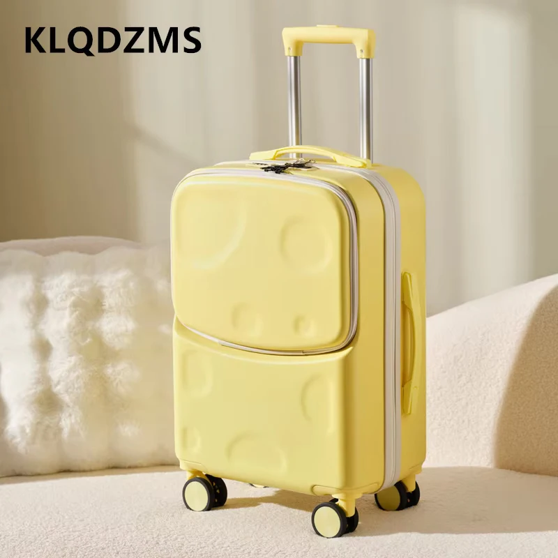 KLQDZMS Suitcase on Wheels Front Opening Laptop Boarding Case 20"22"24"26 Inch Trolley Case USB Charging Men's Cabin Luggage