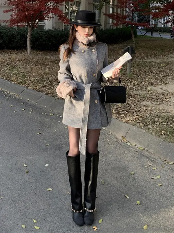 

Новинка: Шерстяное пальто Cisas с хлопковой подкладкой, корейская версия, для повседневной носки, с поясом, женская верхняя одежда