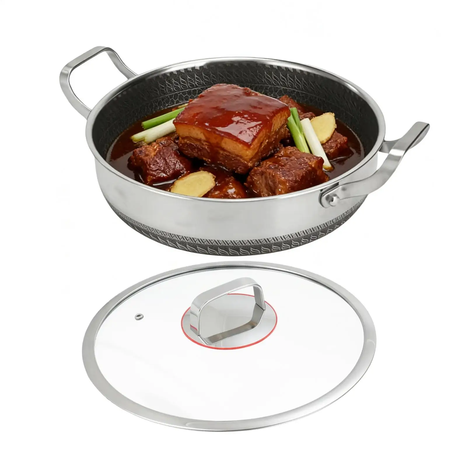 Deepening Double Handled Frying Pan With Lid Nonstick Saute Pan Stainless Steel Kitchen Cookware Household Pancake Baking Pan