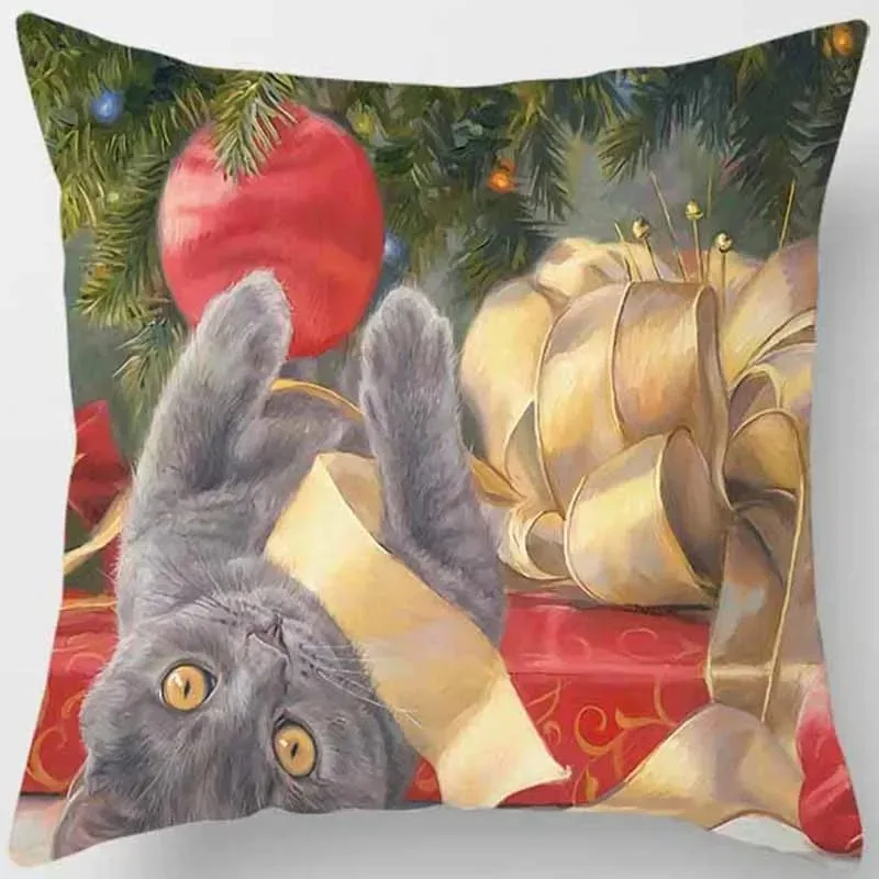 

Oil Painting Cat Pillowcase Peach Skin 2D Flat Printed Cute Animal Cushion Cover Living Room Sofa Home Decor Throw Pillow Case