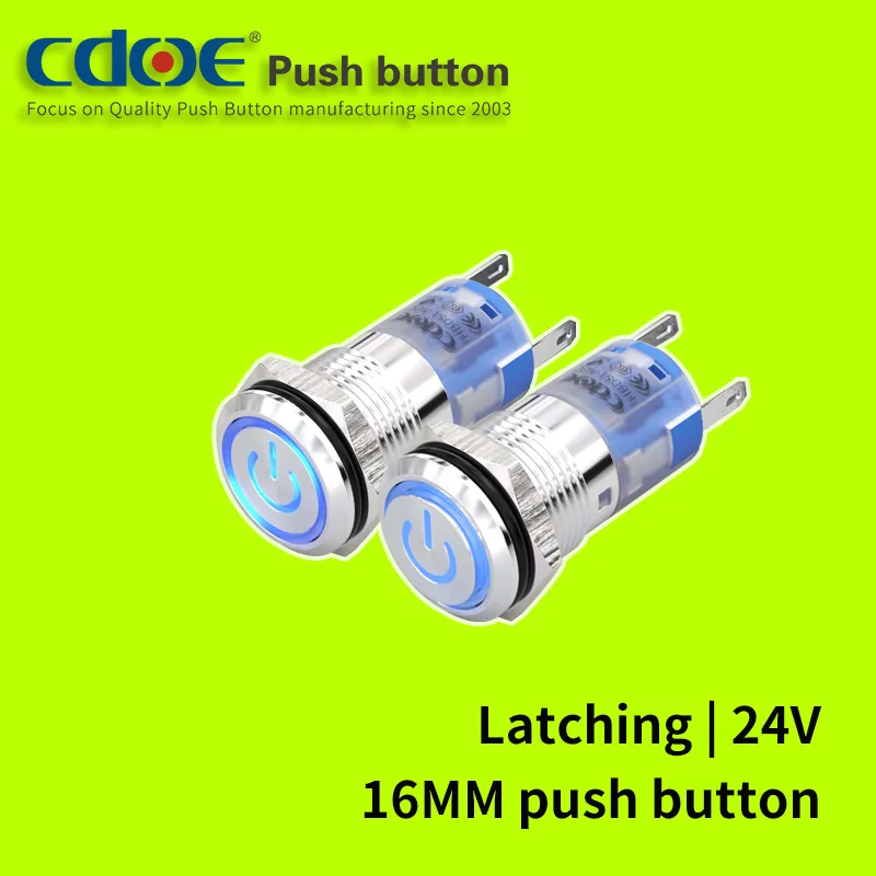 

latching 1no1nc power switch 24v lamp illuminated power start ip67 waterproof push button led 16mm