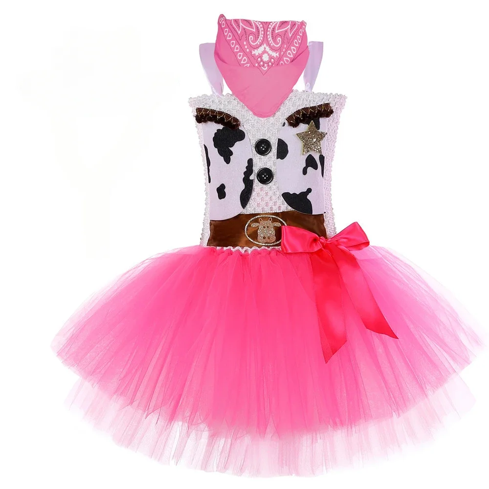 Girls  Costume for Kids  Tutu Dress with Cowboy Hat Scarf Cowgirl Carnival Halloween Outfit Children Birthday Clothes  Age 2Y-8Y