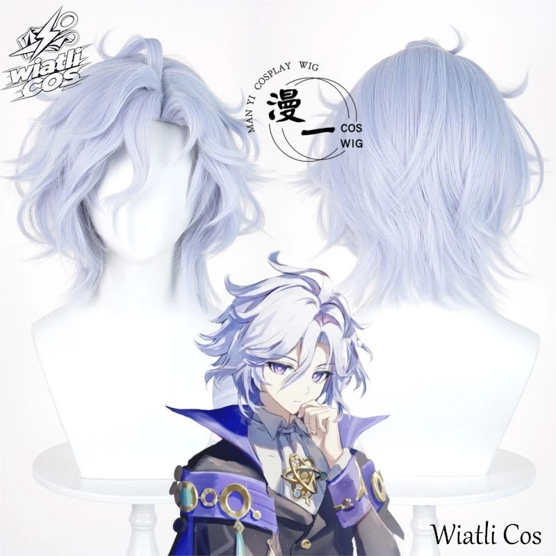 Spiel Genshin Impact Mitya Cosplay Perücke Cosplay Kurzes Haar Hellblau Lila Anime Perücken Hitzebeständige synthetische Perücken