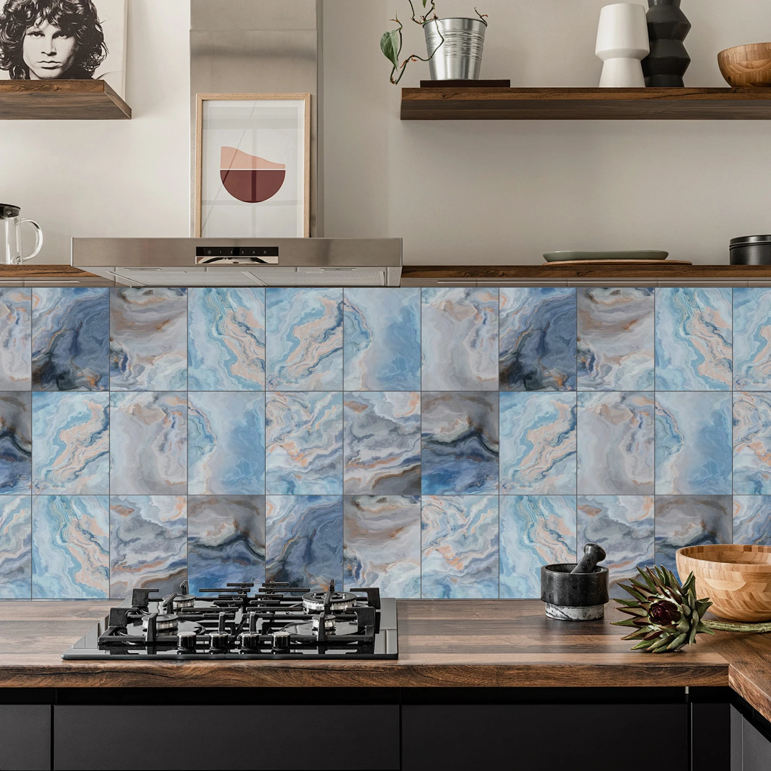 

Marble Pattern Tile Stickers, Easy to Stick & Residue-Free Removable Wall Decals for Accent Walls & Furniture