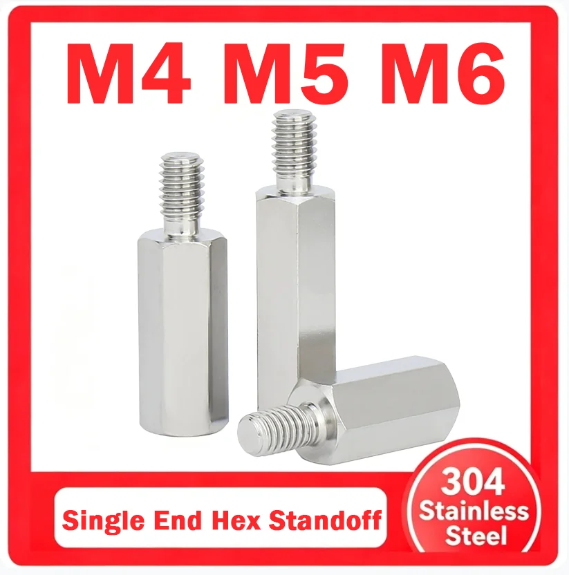 M4 M5 M6 Hex Stainless Steel Single End Stud Electronic Assembly Support Post 5-20pcs Mainboard Hardware Bushing  Length 4-50mm