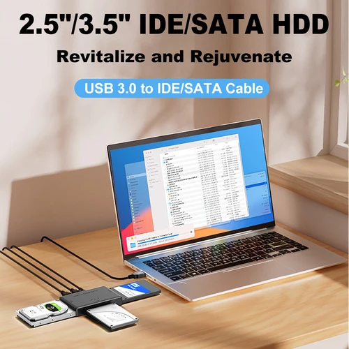 Imagen 2 del producto Lector de discos duros externos 3 en 1, adaptador USB 3,0 a SATA/IDE para HDD/SSD de 2,5 pulgadas y 3,5 pulgadas con fuente de alimentación de 12V/2A
