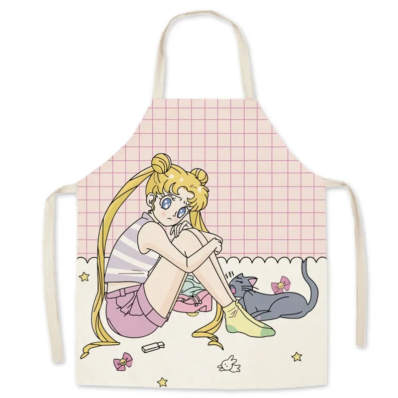Cartoon Japanese Anime Girl Print Kitchen Apron Chef Cooking Accessories Adult Apron Anti-fouling Sleeveless Kids Bib Apron - view 4