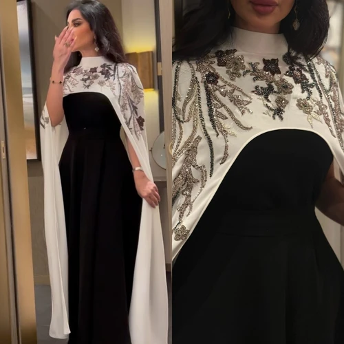 Vestido Midi personalizado con apliques de Jersey, cuentas y lentejuelas, fruncido, para fiesta de boda, corte en A, cuello alto, ocasión a medida