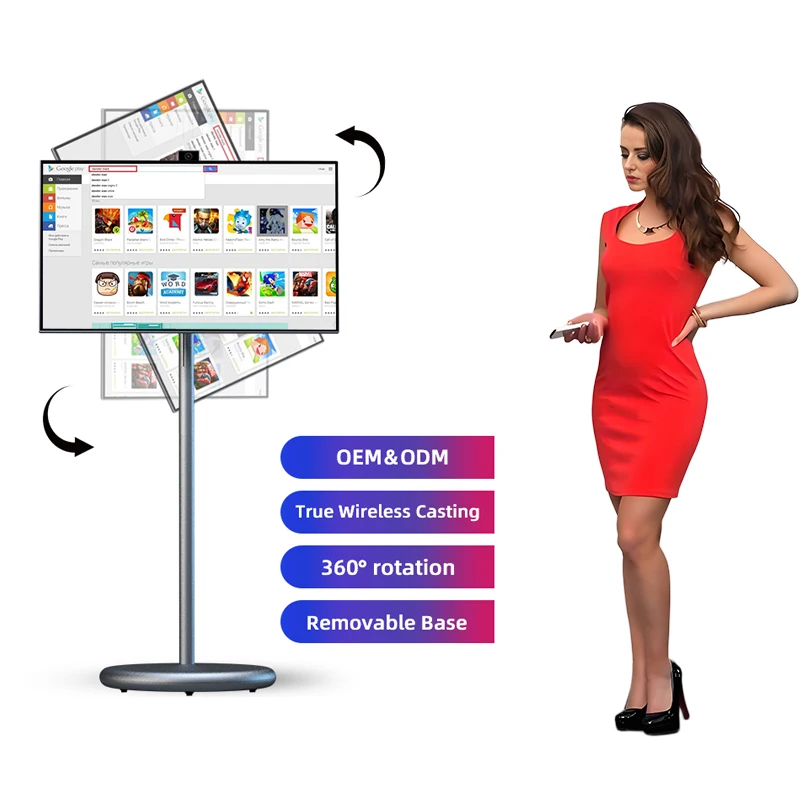 OFD Android 15 Touch Screen Tv 27 Inch 6+128G Interactive Smart Screen Display Portable Smart Tv Movable Stand Tv Follow By Me