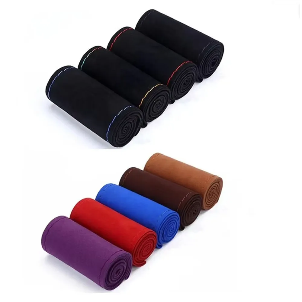 Fur Car Steering Wheel Cover Suede Steering Wheel Braid Cover Universal 38cm with Needles and Thread DIY Hand Sewing Protector
