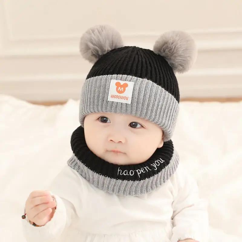 1Set Cappello Del Bambino Sciarpa Set Orso Caldo Lavorato A Maglia Per Bambini Cappello Invernale Cap Cofano Infantile Del Bambino Per Bambini