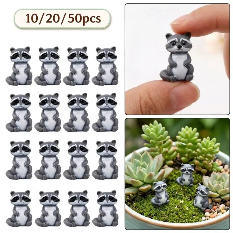 10/20/50Pcs Cute Mini Raccoon Figurines, Lovely Marine Animal Mini Ornaments For Micro Landscape, Desktop Decor Accessories