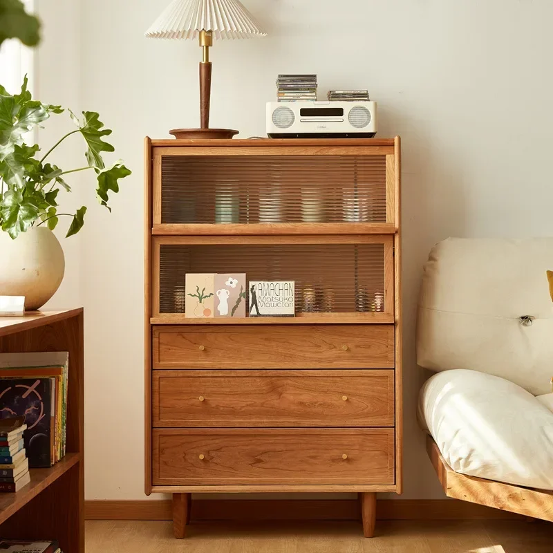 Nordic solid wood dining side cabinet, museum living room, sofa side cabinet, locker, cherry wood kitchen cupboard